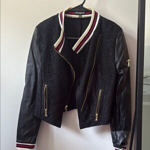 Express Black Varsity Jacket with Striped Trim
